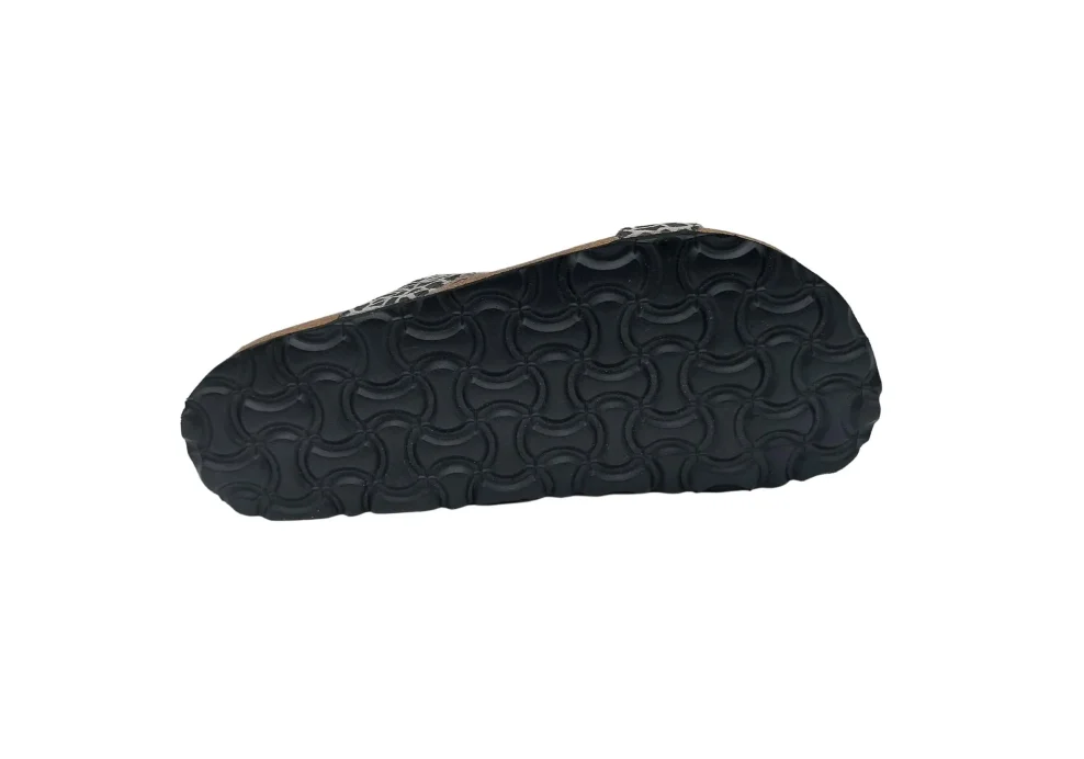 Ljetne zenske natikace sa dva remena bez kopcanja crno bijele 1