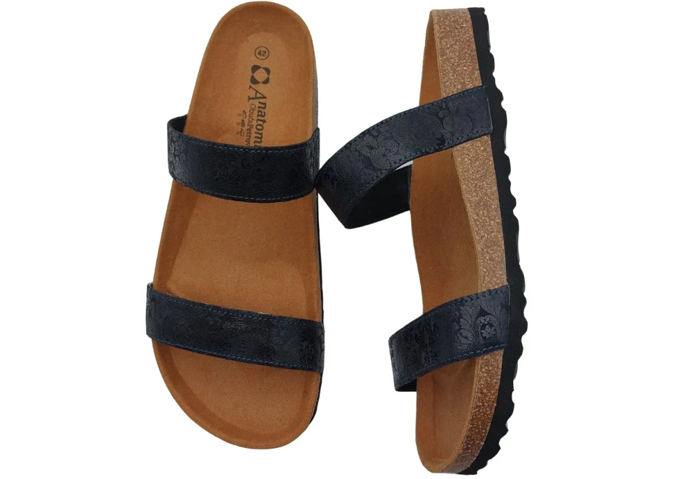 Ljetne zenske natikace sa dva remena bez kopcanja tamno plava s uzorkom 1