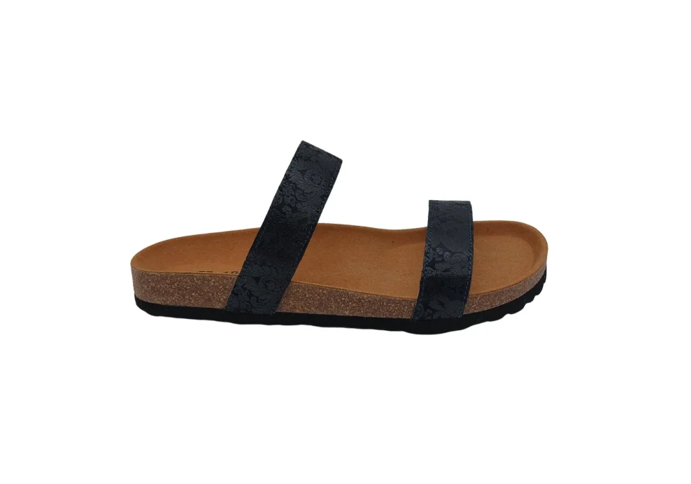 Ljetne zenske natikace sa dva remena bez kopcanja tamno plava s uzorkom 3