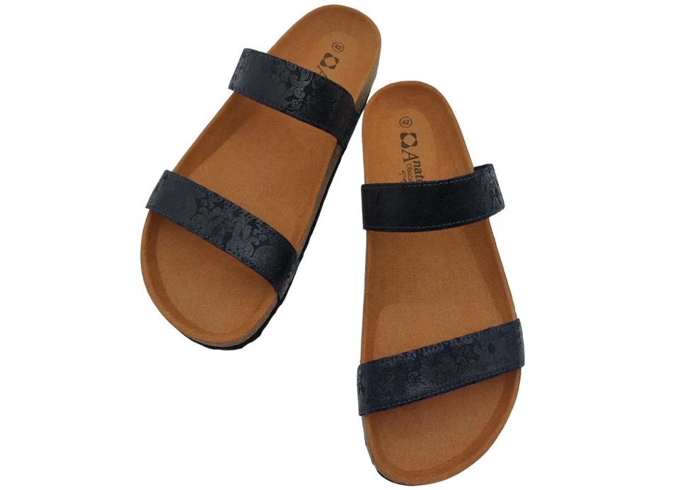 Ljetne zenske natikace sa dva remena bez kopcanja tamno plava s uzorkom 5