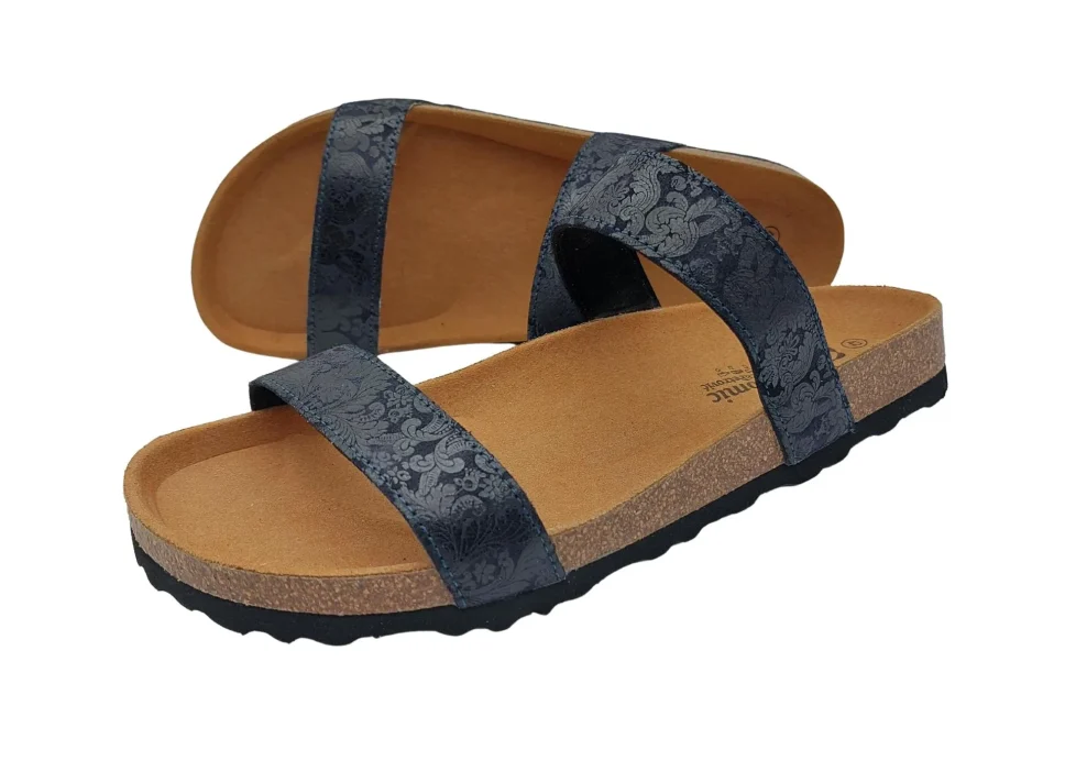 Ljetne zenske natikace sa dva remena bez kopcanja tamno plava s uzorkom 6