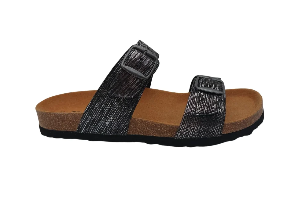 Ljetne zenske natikace sa dva remena crne boje s uzorkom 11