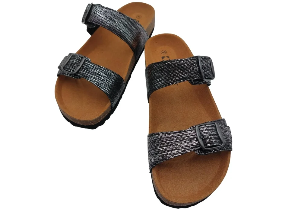 Ljetne zenske natikace sa dva remena crne boje s uzorkom 2 1