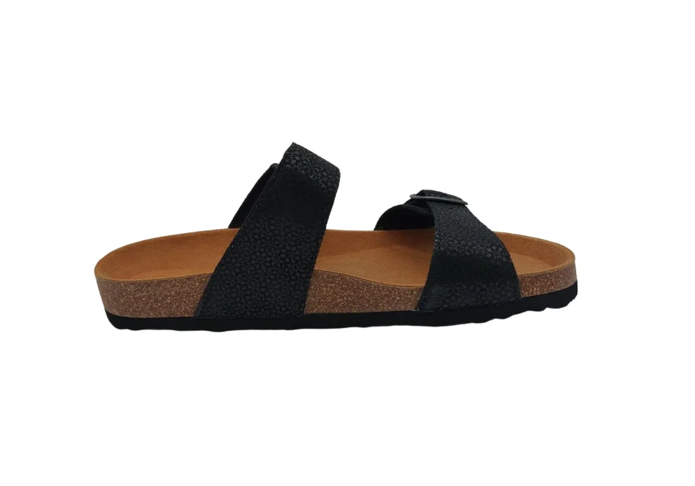 Ljetne zenske natikace sa dva remena crne boje s uzorkom 2