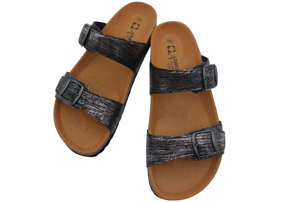 Ljetne zenske natikace sa dva remena crne boje s uzorkom 4 1