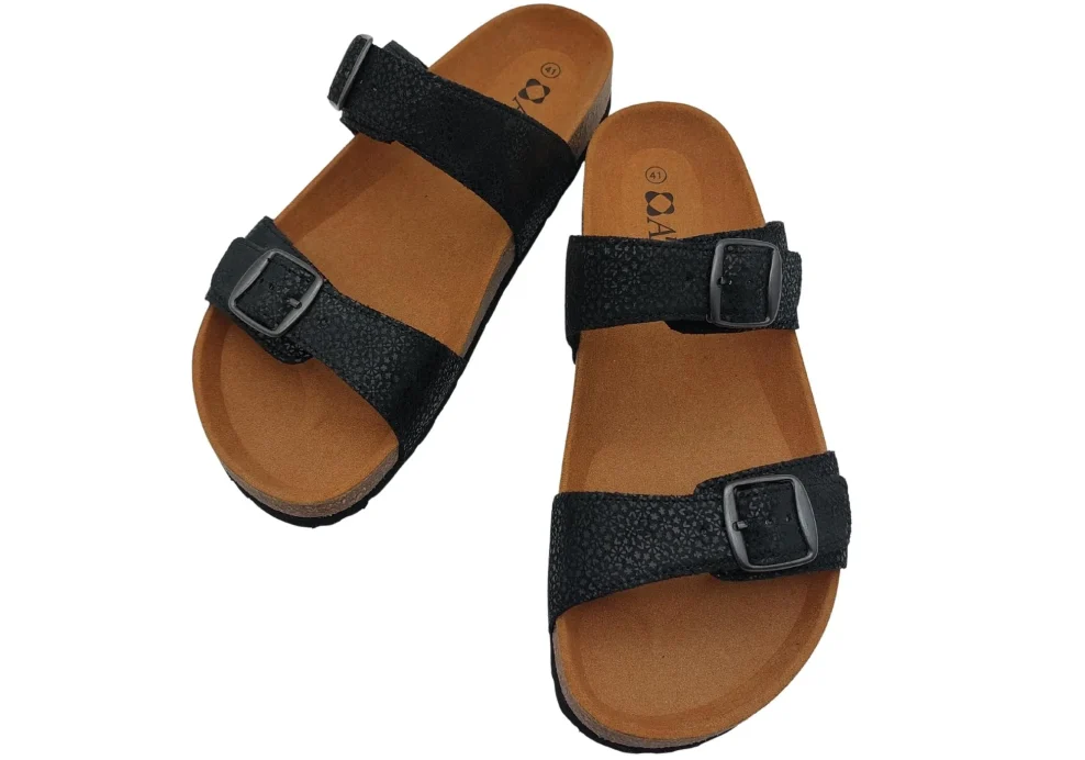 Ljetne zenske natikace sa dva remena crne boje s uzorkom 6