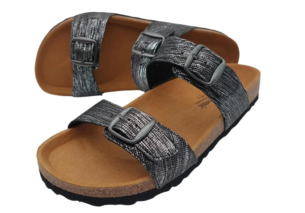 Ljetne zenske natikace sa dva remena crne boje s uzorkom 7