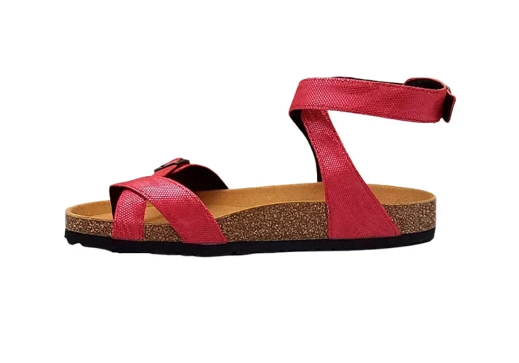Zenske kozne sandale s remenima crvena sa sljokicama 2