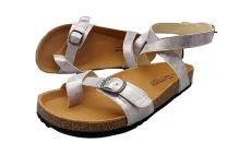 Zenske kozne sandale s remenima srebrna2