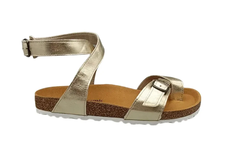 Zenske kozne sandale s remenima zlatna2