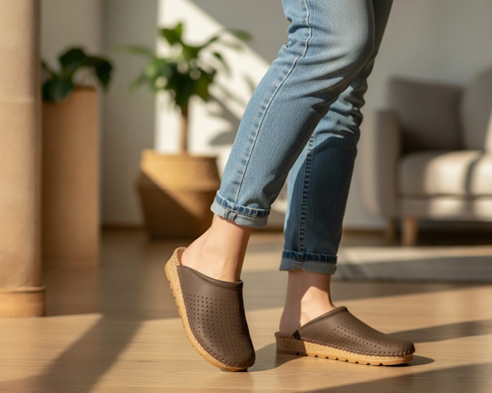 smeđe kožne klompe