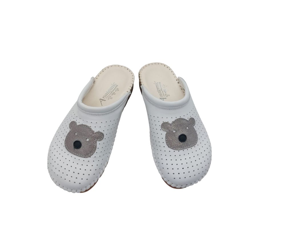 kožne klompe bijele sa prišivkom