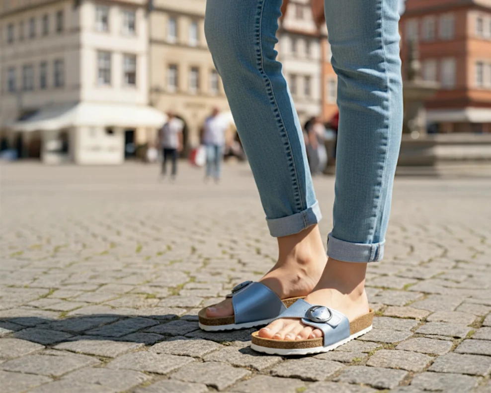 ljetne natikače od kože sivo plava