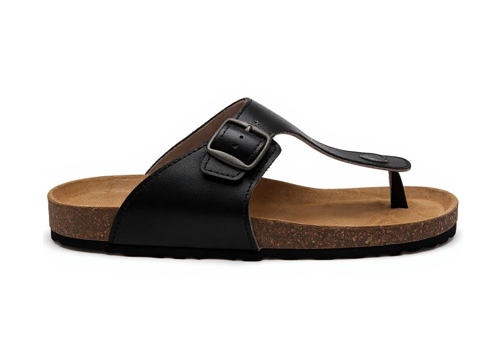 Crne anatomske kožne japanke s remenom i ergonomskim uloškom – Obuća Petrović