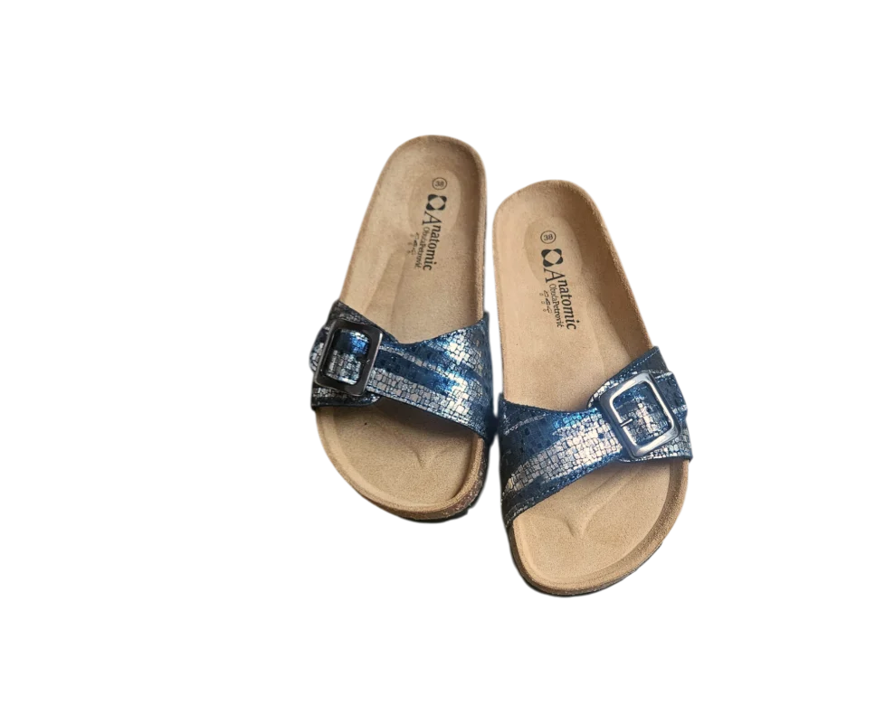 Par ženskih anatomskih natikača model Safirni Mozaik u plavo srebrnoj boji