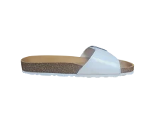 Profil bijele ljetne natikače s anatomskim uloškom od plute i bijelim rebrastim potplatom