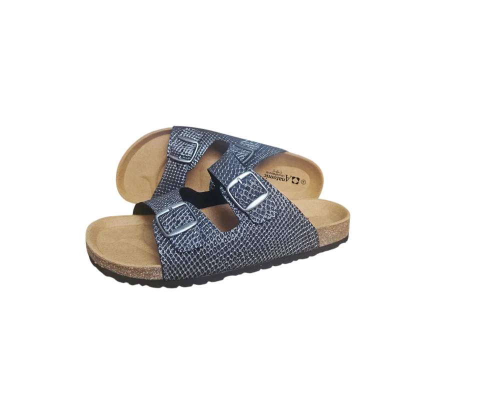 dvostruki remen srebrne kozne natikace