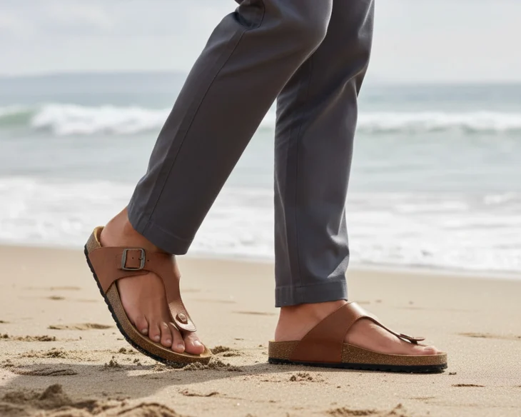 japanke za moške usnje konjak rjava