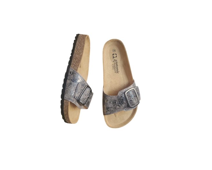 kozne natikace taupe srebrni vintage efekt