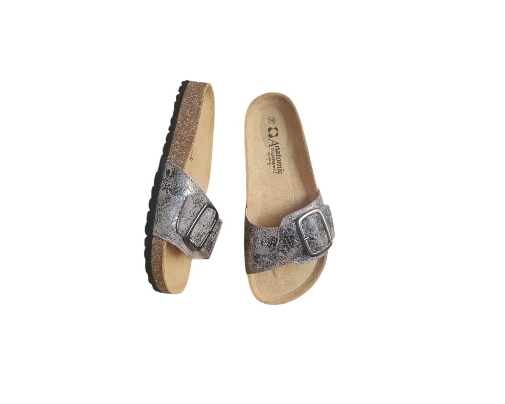 kozne natikace taupe srebrni vintage efekt