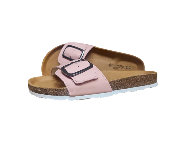 Ženske ljetne natikače pastelno ružičaste boje s bijelim đonom i anatomskim uloškom.